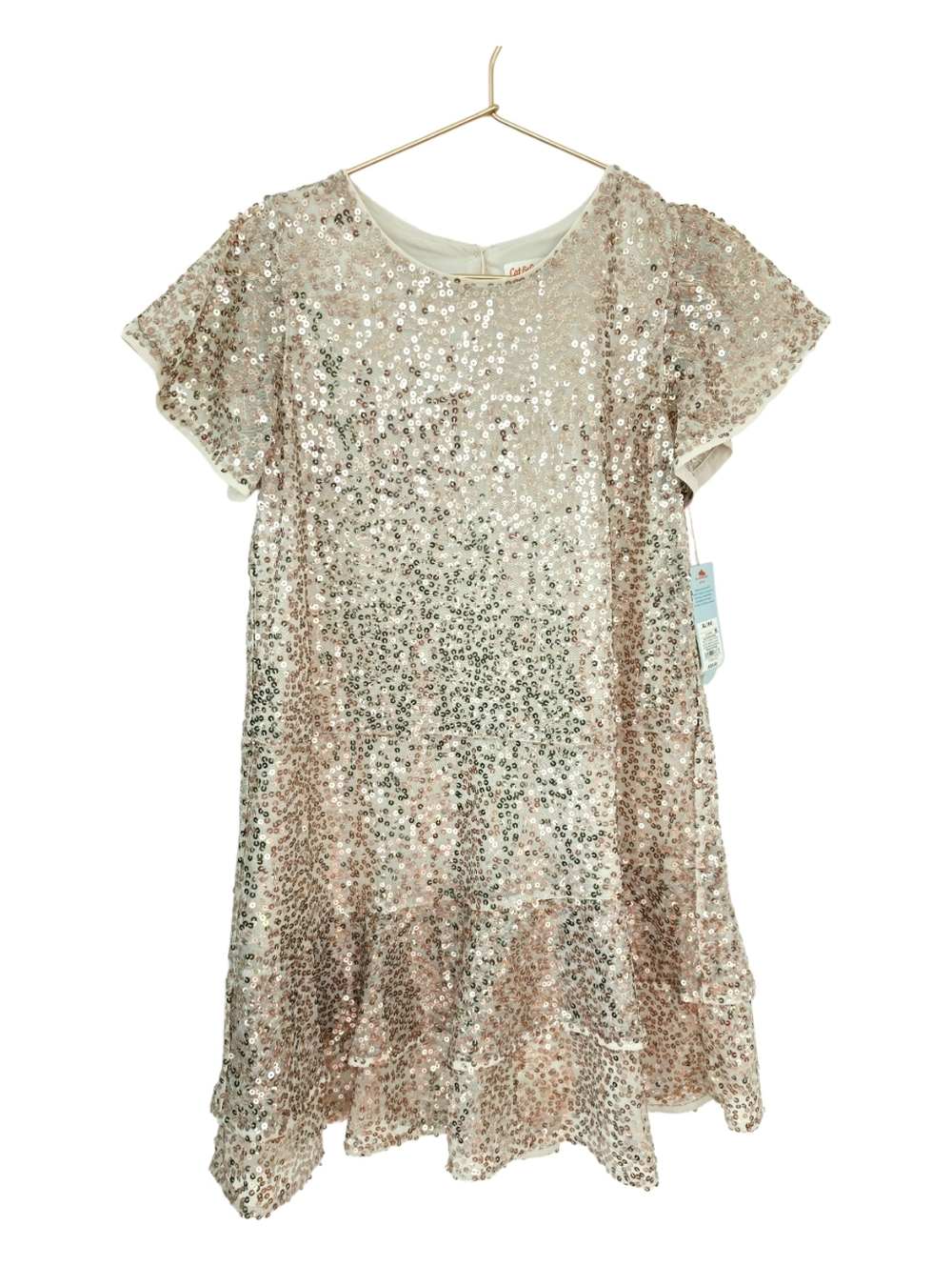 Cat & Jack Gold Sequin Dress Short Flutter Sleeves Size XL 14 NWT